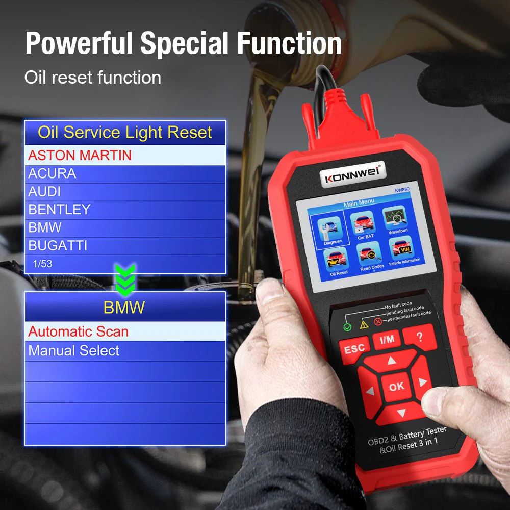 KONNWEI KW890 Battery Tester Car OBDII Oil Service Light Reset Tool OBD2 Scanner Car Professional Automotive Code Reader Diagnose Tool - Image 5