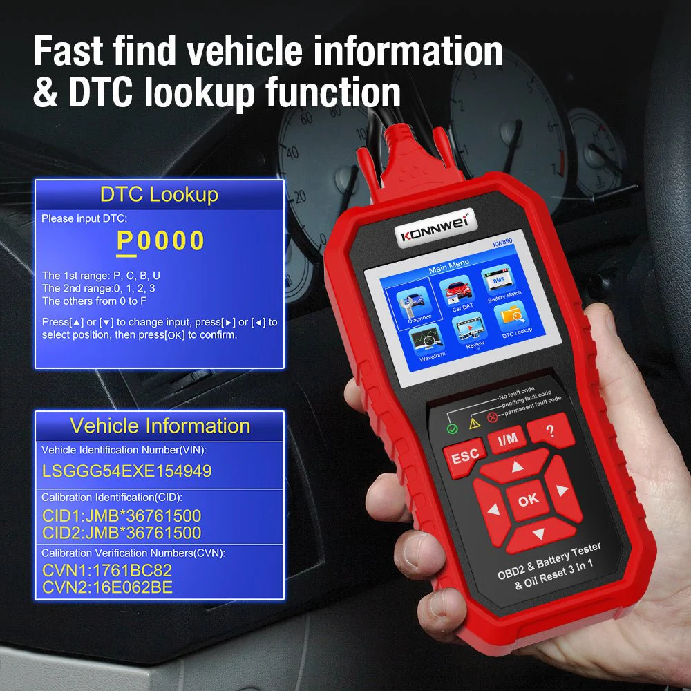 KONNWEI KW890 Battery Tester Car OBDII Oil Service Light Reset Tool OBD2 Scanner Car Professional Automotive Code Reader Diagnose Tool - Image 7