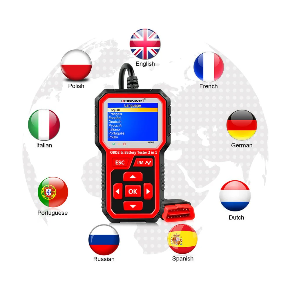 KONNWEI  KW681 Car & Motorcycle Battery Tester OBDII Diagnostic Scann - Image 5