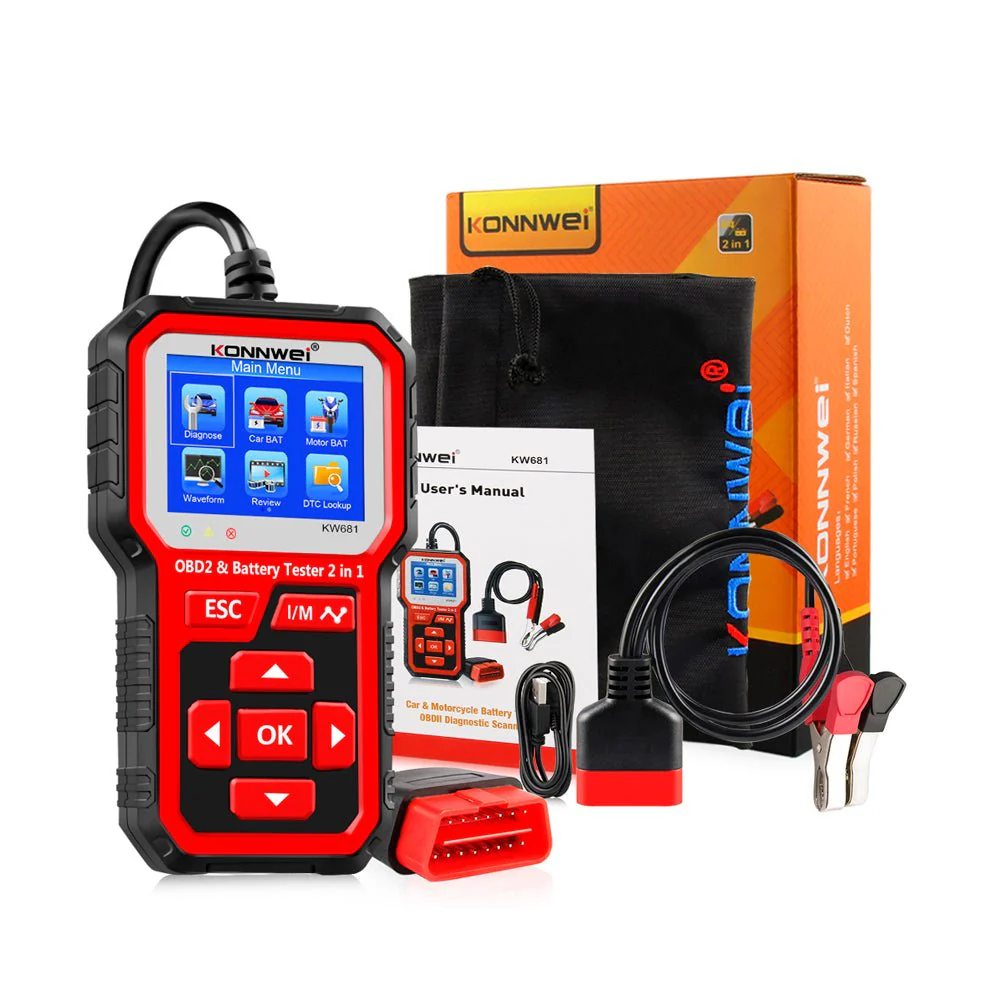 KONNWEI  KW681 Car & Motorcycle Battery Tester OBDII Diagnostic Scann - Image 7