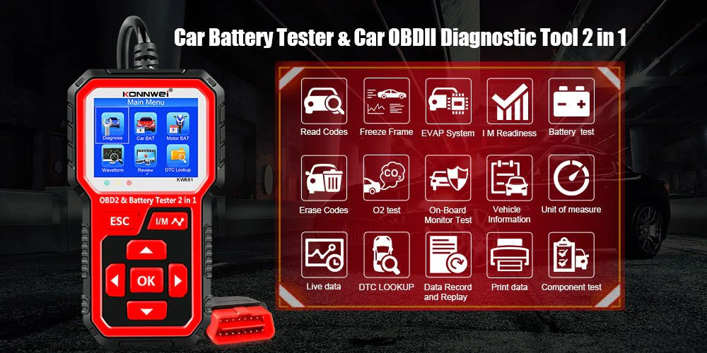 KONNWEI  KW681 Car & Motorcycle Battery Tester OBDII Diagnostic Scann - Image 8