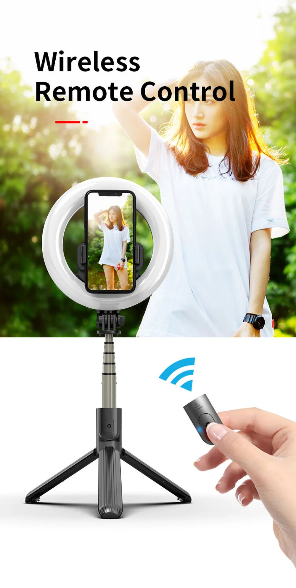 L07 mobile phone Live Fill Light Wireless Control Dimmable Camera Phone Ring Lamp With Stand Tripod - Image 7