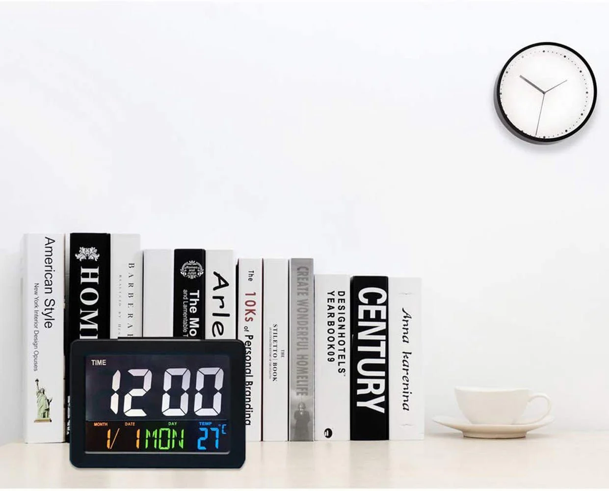 CRONY  GH-2000 Color Electronic Clock Bedside Large Screen LED Alarm Clock with Date, Temperature | Black - Image 3