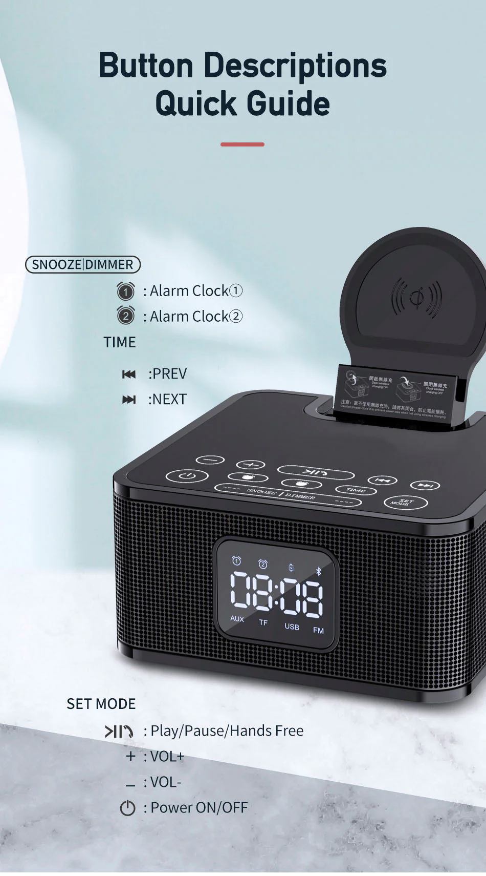 MH-2036 Multi-function audio Multifunctional desktop wireless bluetooth speaker with wireless charger - Image 12