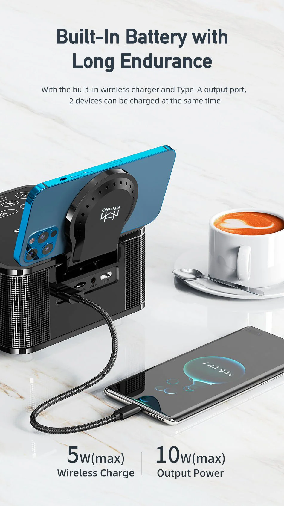 MH-2036 Multi-function audio Multifunctional desktop wireless bluetooth speaker with wireless charger - Image 3