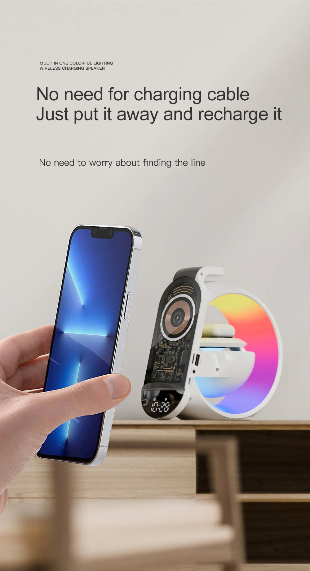 Multi-G table lamp BT speaker & MIC & clock & wireless charge Big G table lamp Bluetooth speaker with wheat belt clock with multi-function wireless charge - Image 11