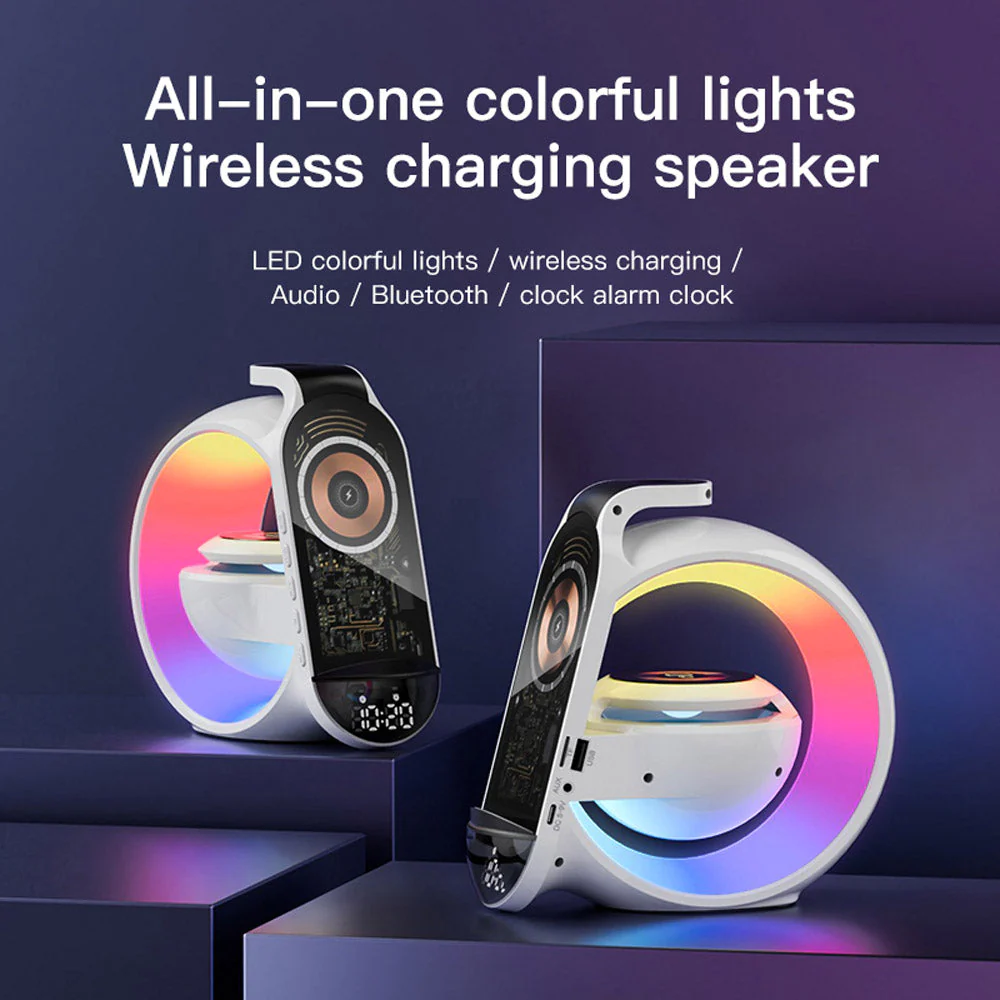 Multi-G table lamp BT speaker & MIC & clock & wireless charge Big G table lamp Bluetooth speaker with wheat belt clock with multi-function wireless charge - Image 3