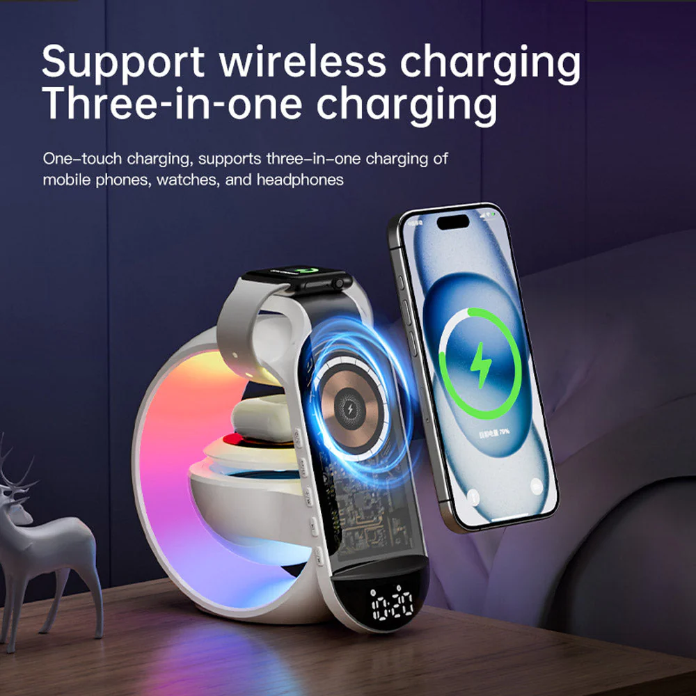 Multi-G table lamp BT speaker & MIC & clock & wireless charge Big G table lamp Bluetooth speaker with wheat belt clock with multi-function wireless charge - Image 5