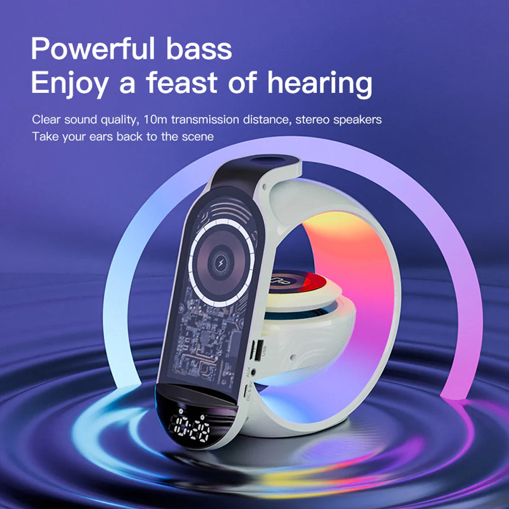 Multi-G table lamp BT speaker & MIC & clock & wireless charge Big G table lamp Bluetooth speaker with wheat belt clock with multi-function wireless charge - Image 6