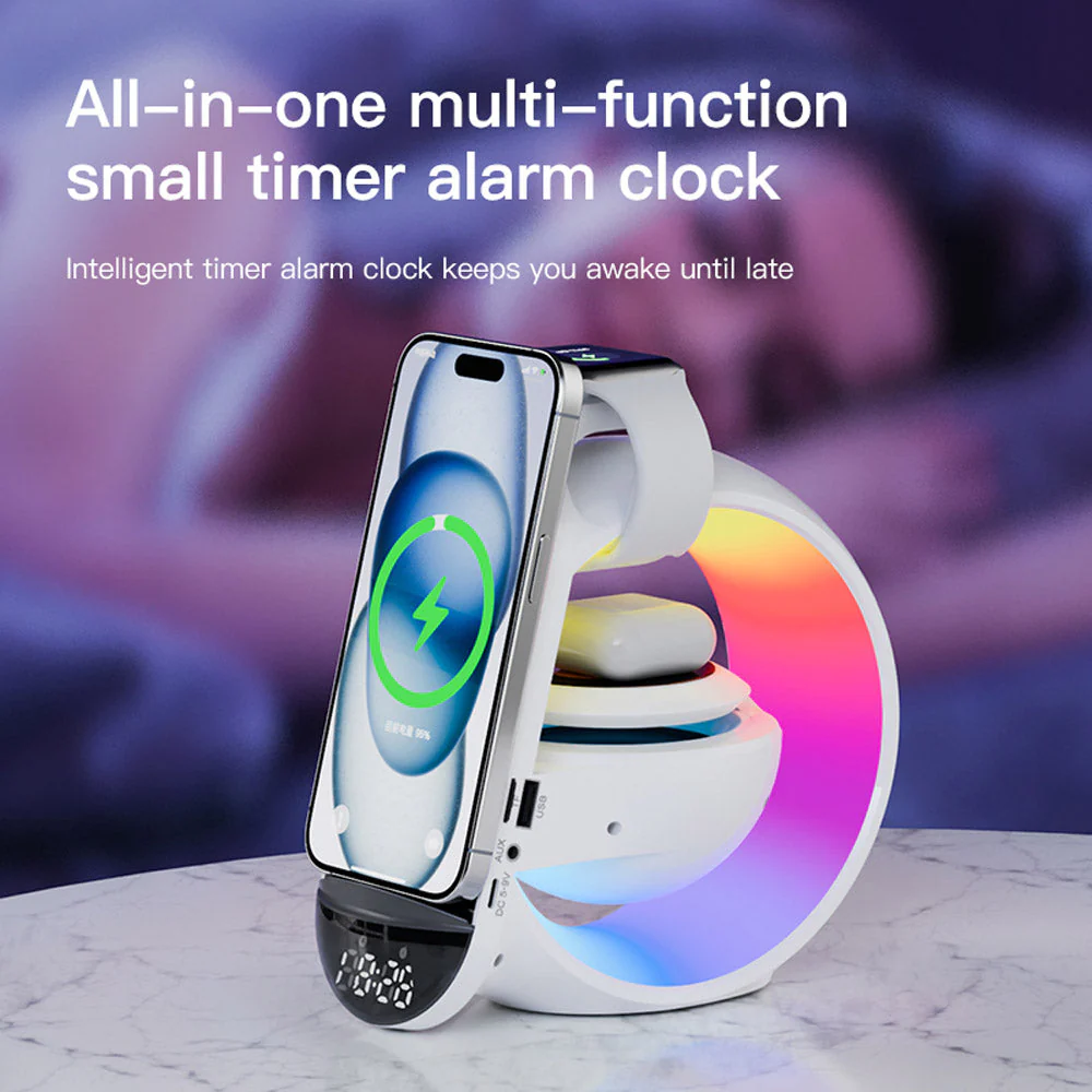Multi-G table lamp BT speaker & MIC & clock & wireless charge Big G table lamp Bluetooth speaker with wheat belt clock with multi-function wireless charge - Image 7