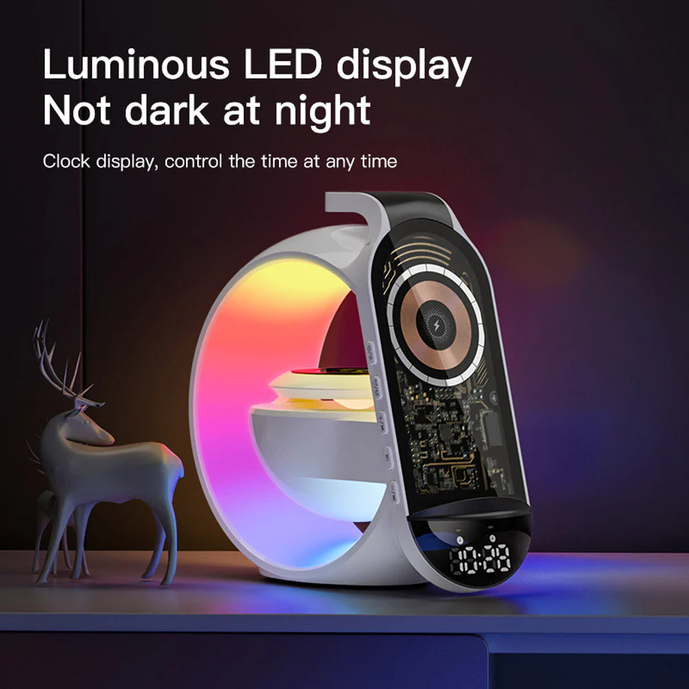 Multi-G table lamp BT speaker & MIC & clock & wireless charge Big G table lamp Bluetooth speaker with wheat belt clock with multi-function wireless charge - Image 8