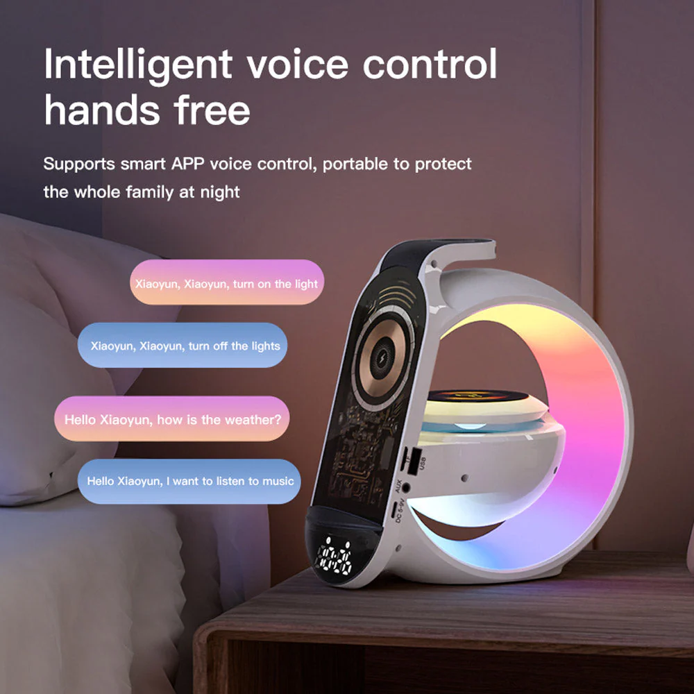 Multi-G table lamp BT speaker & MIC & clock & wireless charge Big G table lamp Bluetooth speaker with wheat belt clock with multi-function wireless charge - Image 9