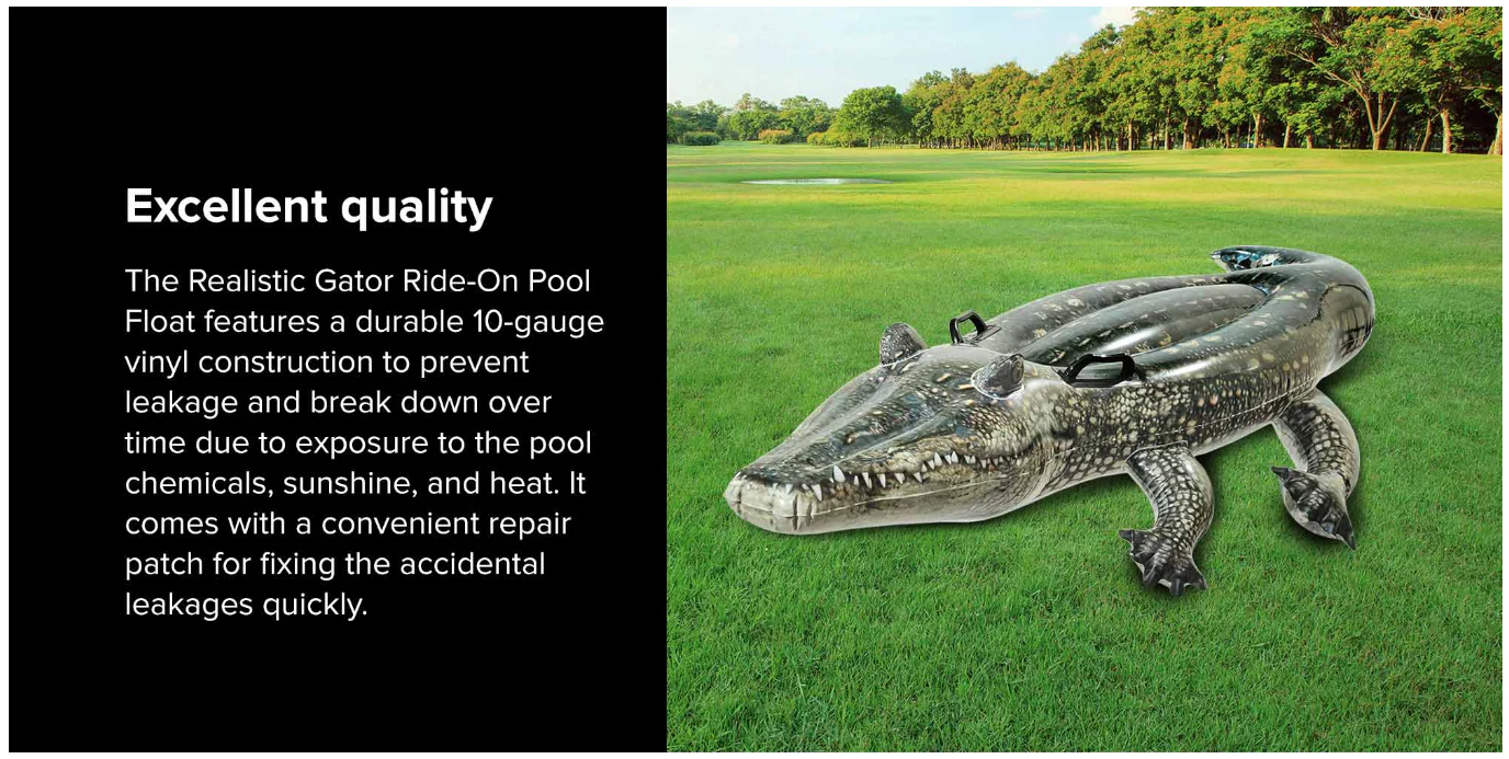 Realistic Gator Ride-On Pool Float 170 x 86cm TOYS - Image 6