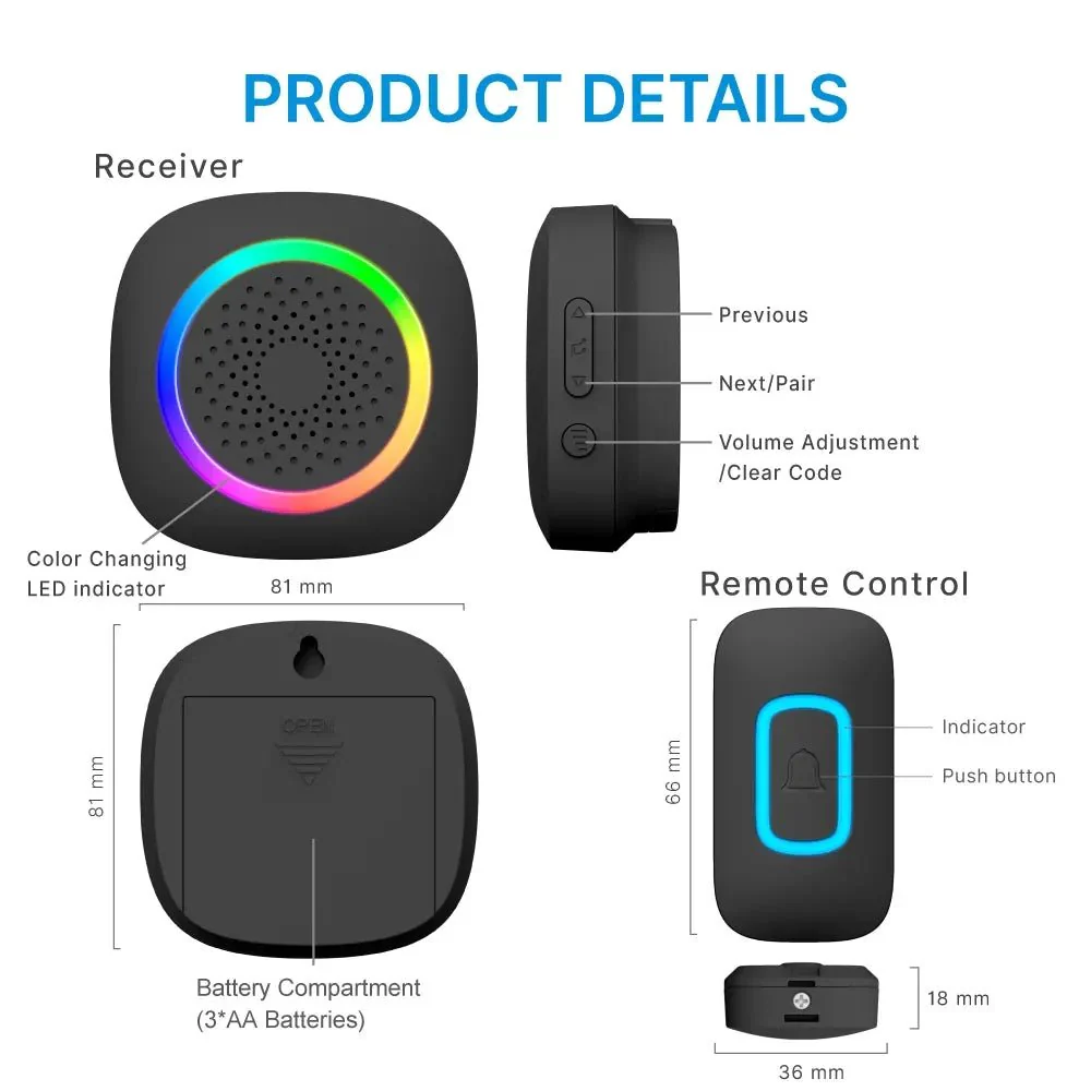 RL-3995 doorbell Battery-powered wireless doorbell with shining LED display Door bell - Image 12