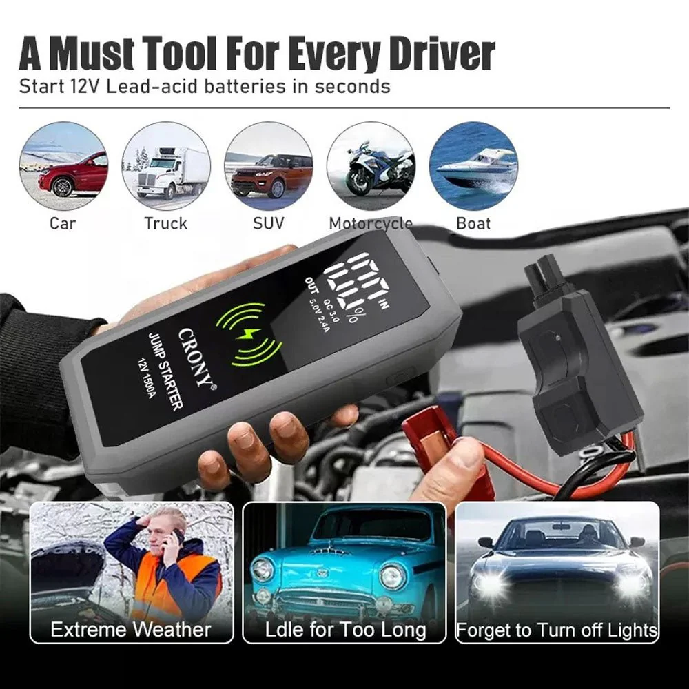 CRONY S606 Super Jumper Starter 12V Auto Car Battery Portable Jump Starter Power Station with wireless charging function - Image 4