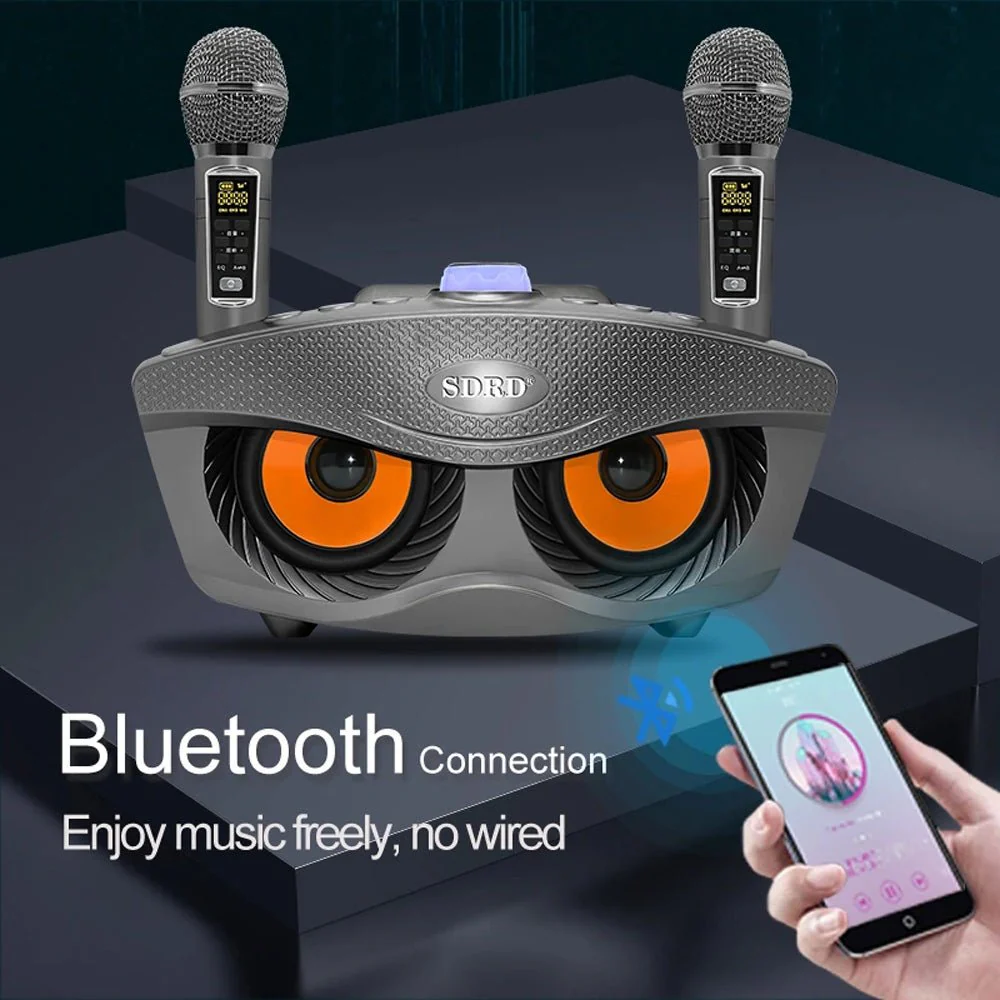 SDRD SD306 Plus 30W Karaoke Player Dual bluetooth 4.2 Speaker Family KTV Stereo Mic Big Sound Speaker with 2 Wireless Microphones | Gold - Image 6