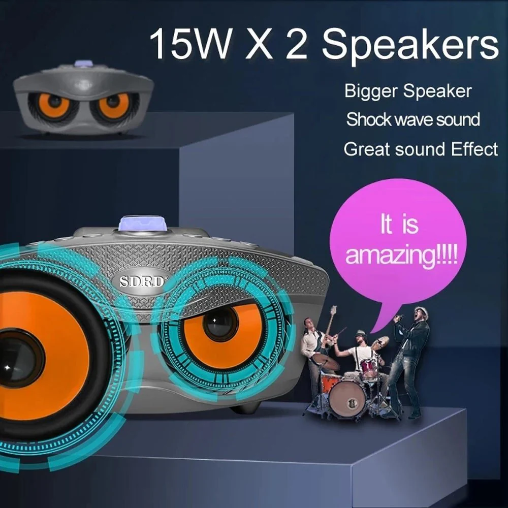 SDRD SD306 Plus 30W Karaoke Player Dual bluetooth 4.2 Speaker Family KTV Stereo Mic Big Sound Speaker with 2 Wireless Microphones | Gold - Image 7
