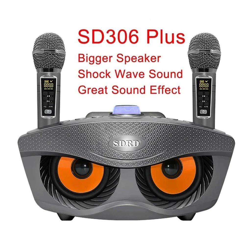 SDRD SD306 Plus 30W Karaoke Player Dual bluetooth 4.2 Speaker Family KTV Stereo Mic Big Sound Speaker with 2 Wireless Microphones-Grey - Image 5