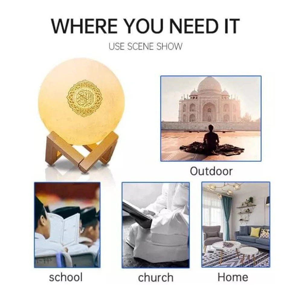 CRONY SQ-520 Moon Lamp Quran Speaker With Remote And USB Cable White/Beige - Image 4