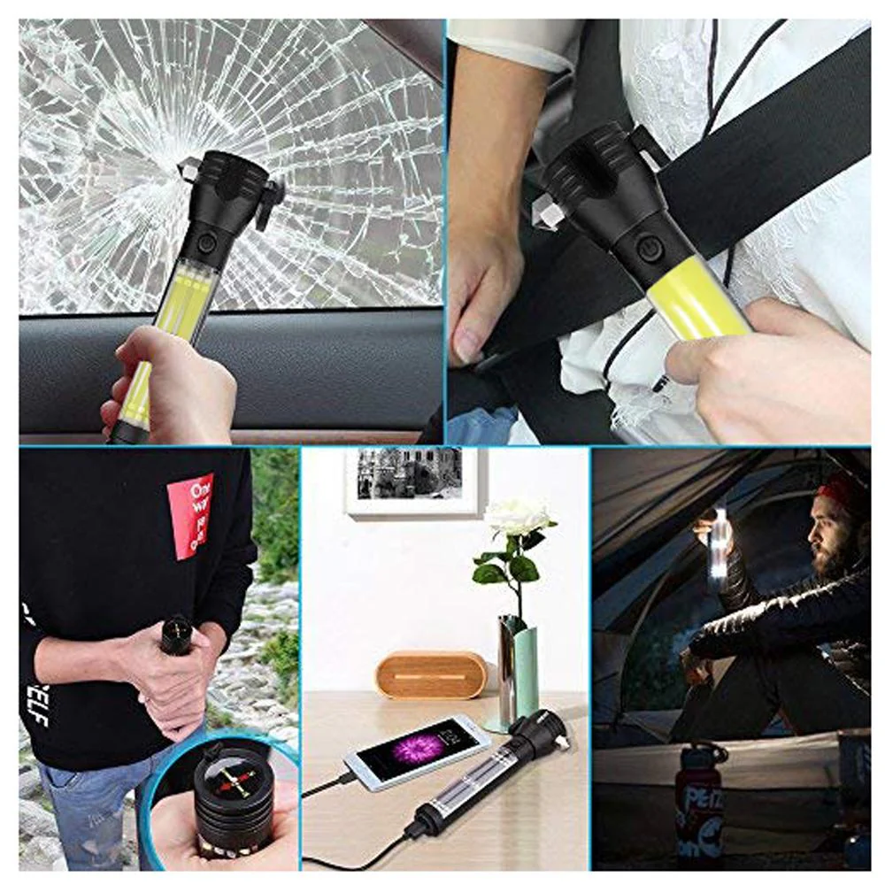CRONY T09 Solar  Usb Rechargeable Led Flashlight Solar Portable Hand Light Car Emergency Rescue Hammer Tool Safety Escape Hammer Compass - Image 4