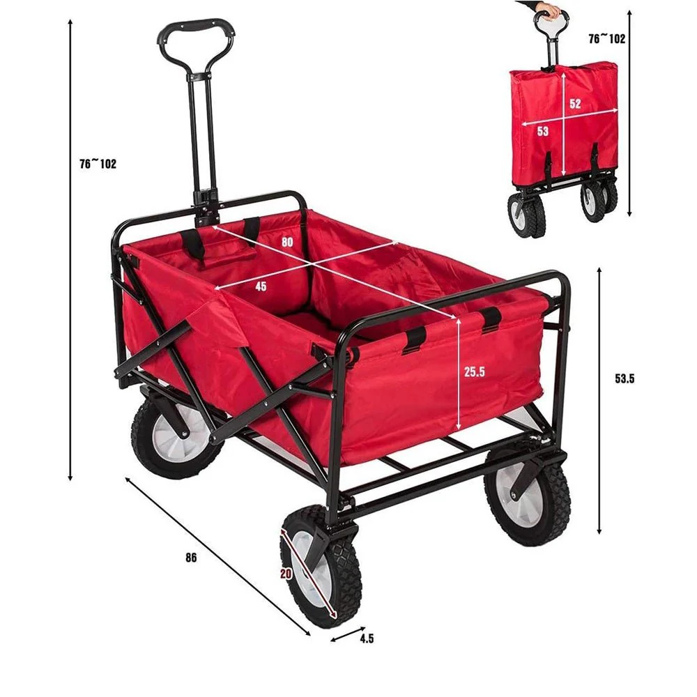 CRONY TC3015 Folding Cart Heavy Duty Collapsible Folding Wagon Utility Shopping Outdoor Camping Garden Cart | RED - Image 2