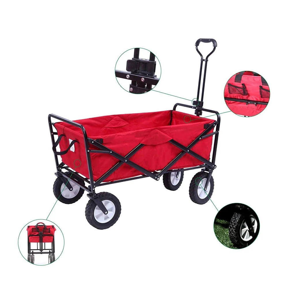 CRONY TC3015 Folding Cart Heavy Duty Collapsible Folding Wagon Utility Shopping Outdoor Camping Garden Cart | RED - Image 4