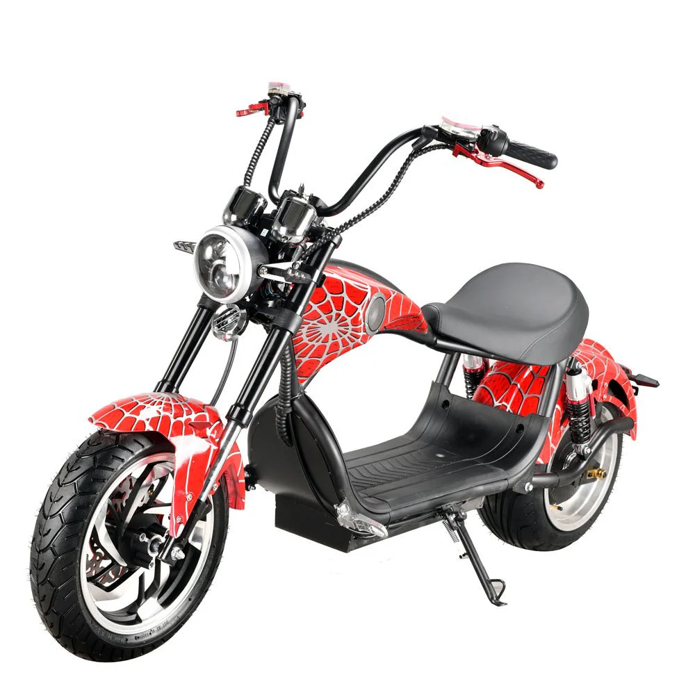 CRONY NEW X1 Harley Electrocar car With BT Speaker Electrocar car Citycoco Fat Tire Electric Motorcycle | RED spider