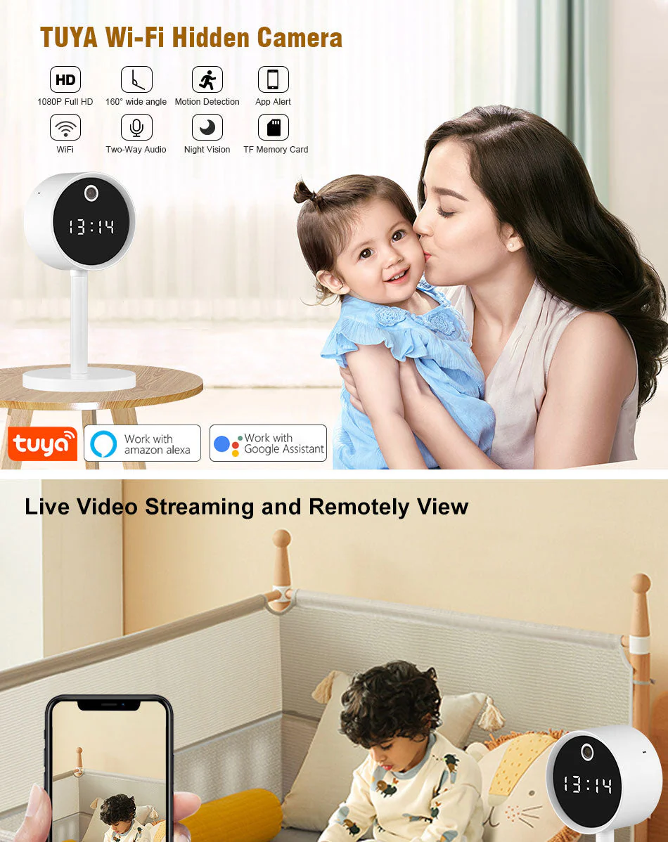CRONY X8-1080P-WiFi Clock Camera Wireless Clock Camera Head Design Table Clock - Image 15