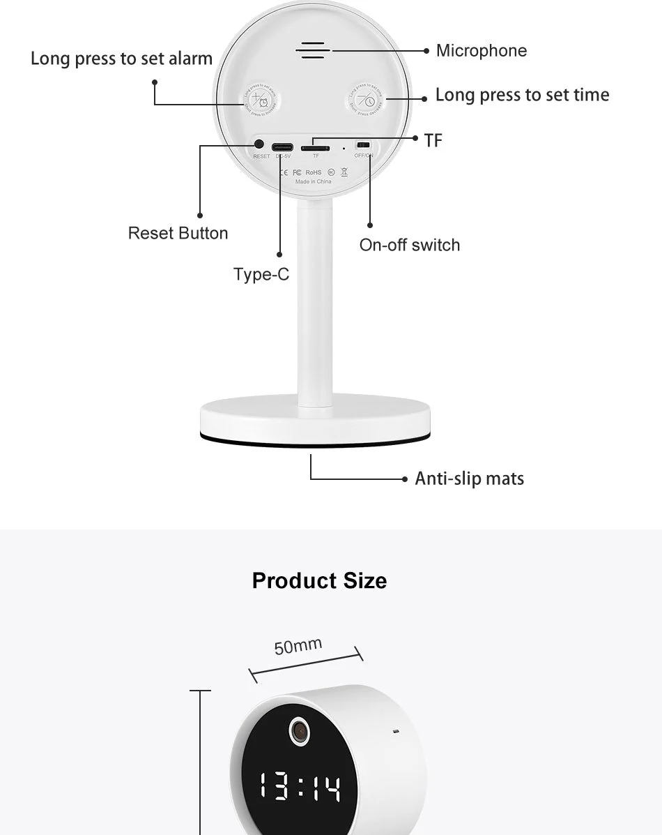 CRONY X8-1080P-WiFi Clock Camera Wireless Clock Camera Head Design Table Clock - Image 6