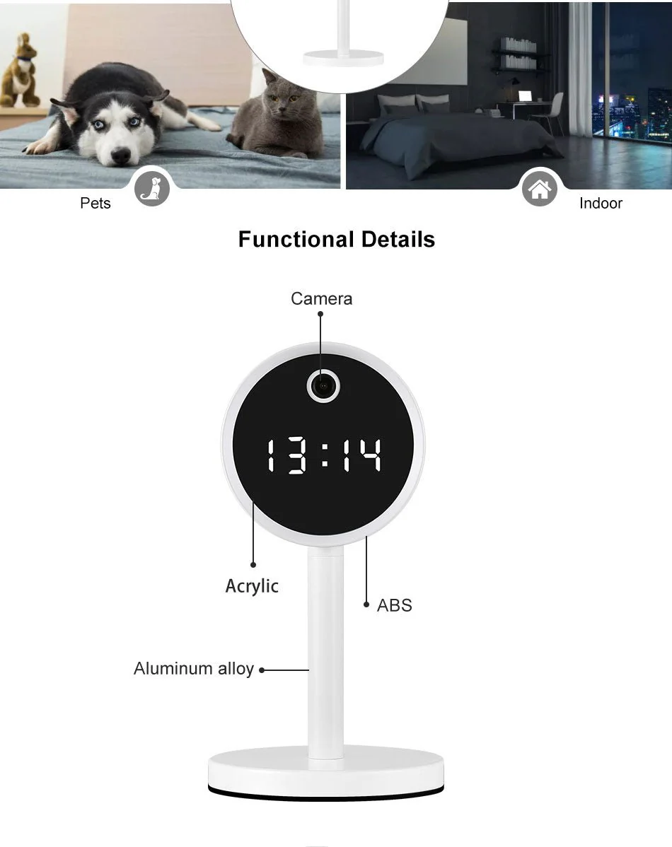 CRONY X8-1080P-WiFi Clock Camera Wireless Clock Camera Head Design Table Clock - Image 8