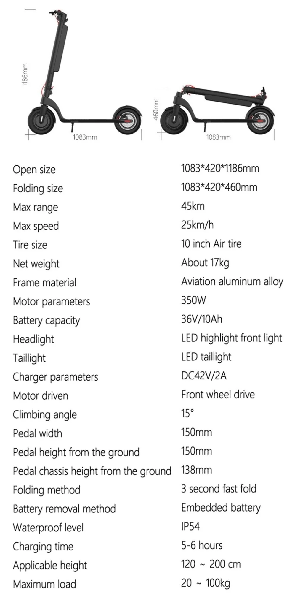 CRONY X8 Electric Kick Scooter Max speed 38KM Replaceable dual battery capacity Foldable10 inch - Image 11