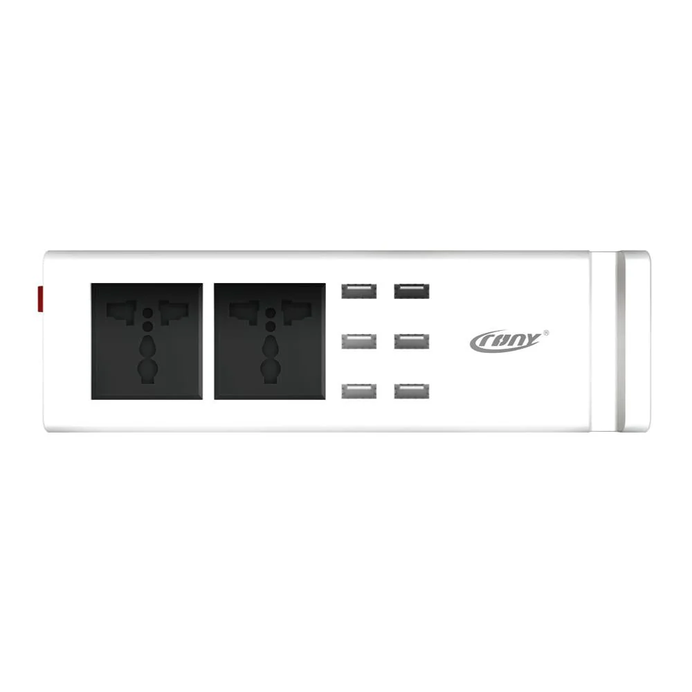 CRONY YC-CDA9 2+socket 6 USB Ports 2 Sockets with US Plug White