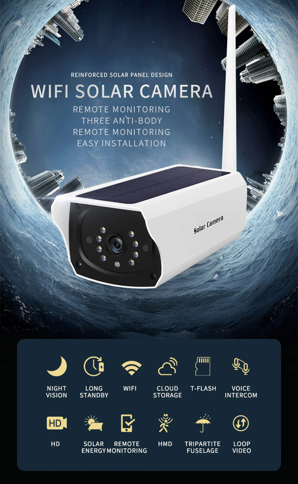 YN60-solar 5X WIFI camera 1080P HD Security Surveillance Audio - Image 4